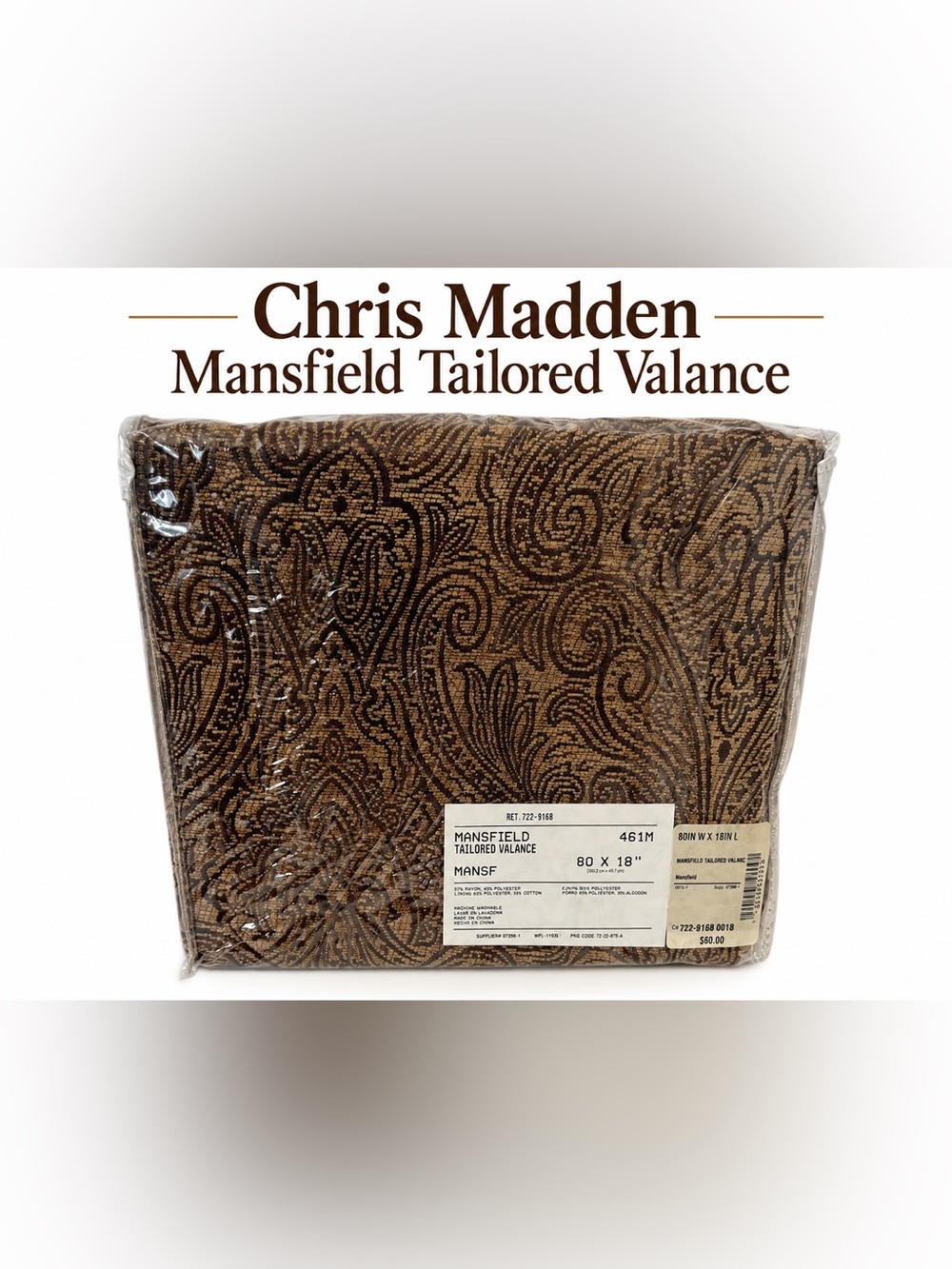 New in Package! Vintage Chris Madden Mansfield Tailored Valance (80” x 18”)